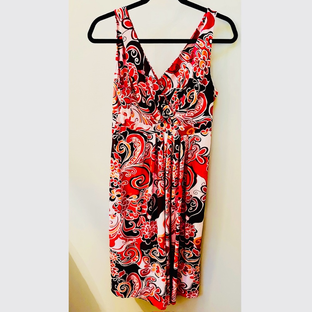 Metro 7 Women’s Size M Dress Red, Orange, White Floral Paisley Faux Wrap Halter